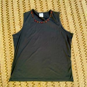Black Sleeveless Top With Beaded Neckline